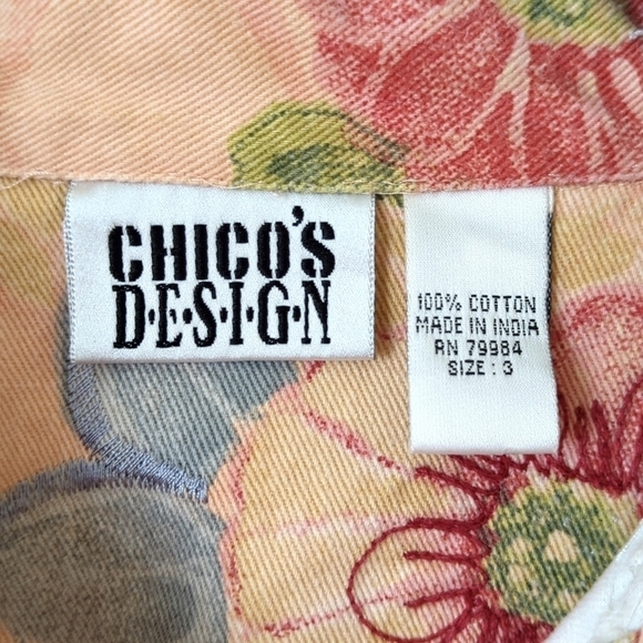 Chico's Design 90's Vintage Floral Embroidered & Beaded Denim Jacket Peach 3 - Picture 6 of 13